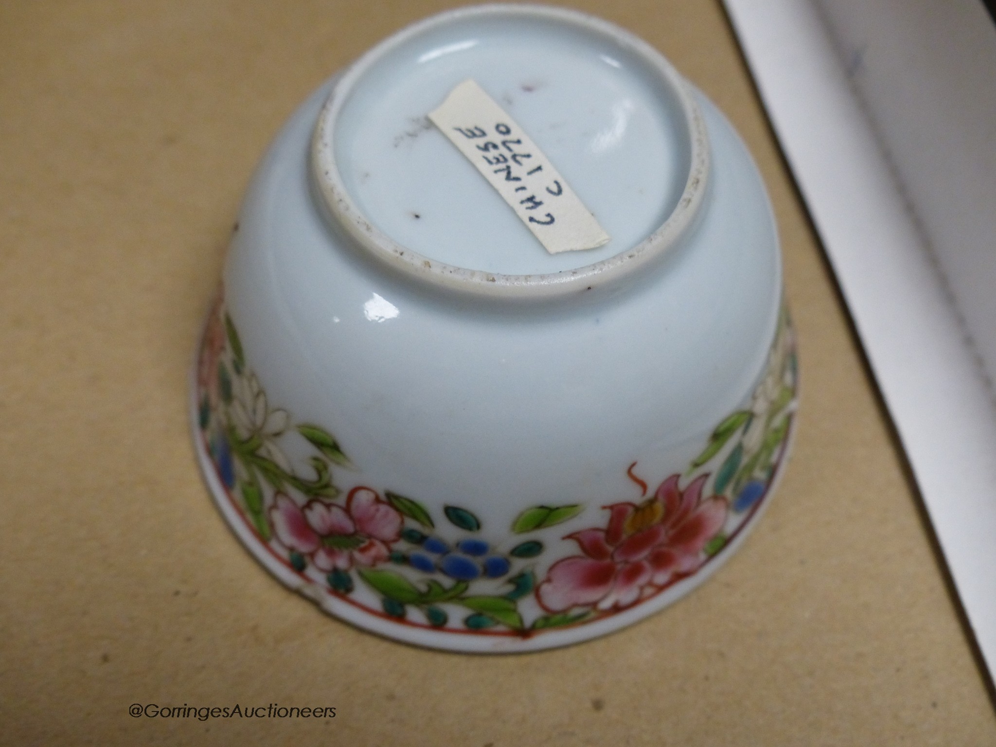 A group of Chinese porcelain tableware including teabowls and three dishes